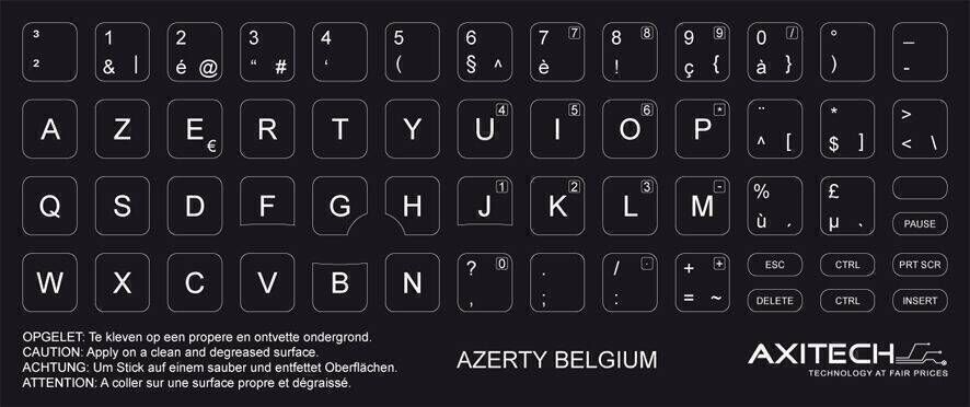 Sticker Azerty Belgium French Keyboard. Universel et facile à appliquer.  Autocollants